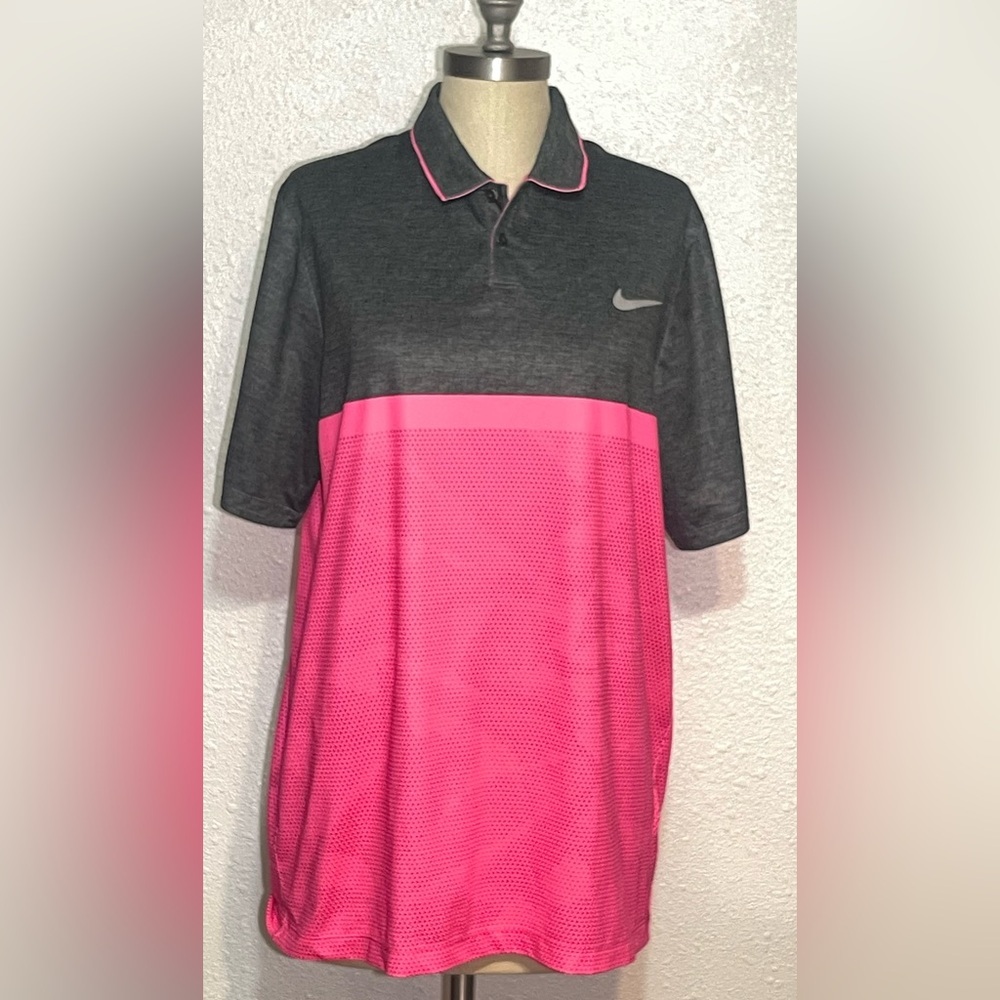Nike Charcoal and Neon Pink men’s Polo Shirt size medium